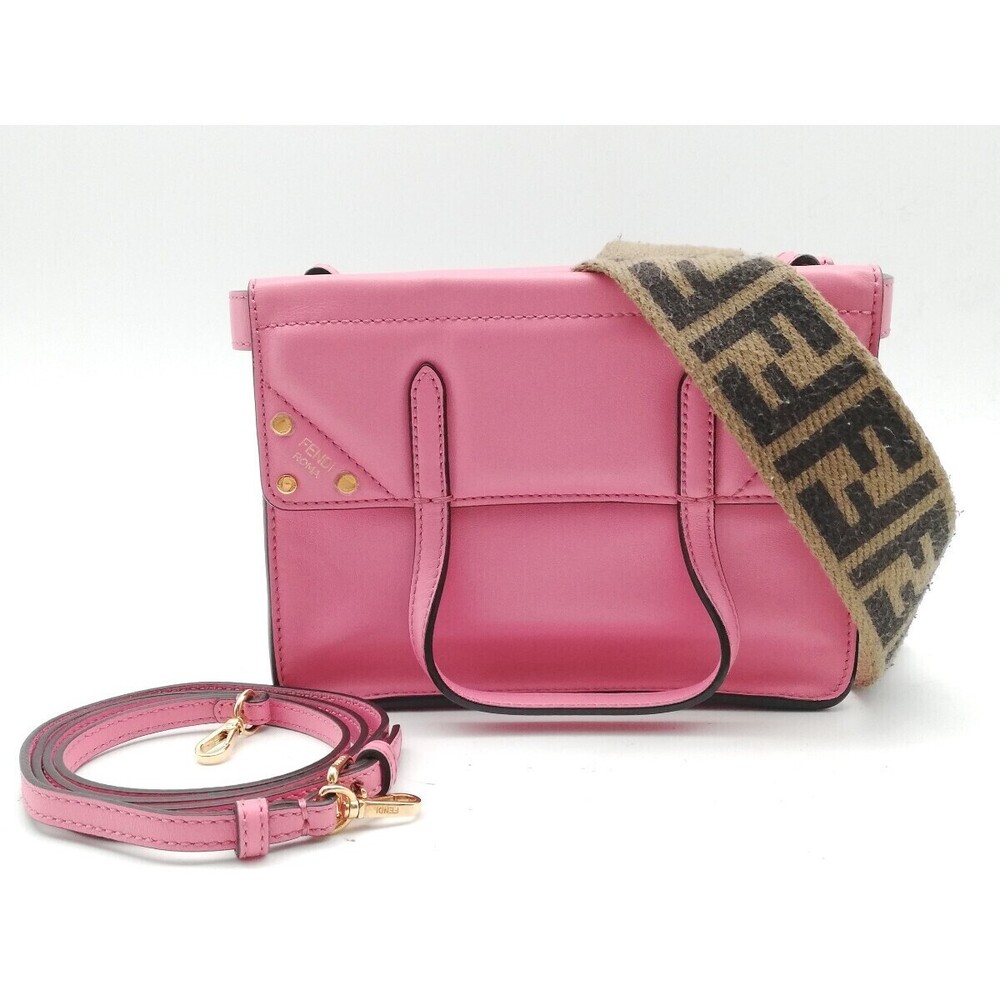 FENDI Shoulder Bag Flip Zucca Leather Pink Handbag
